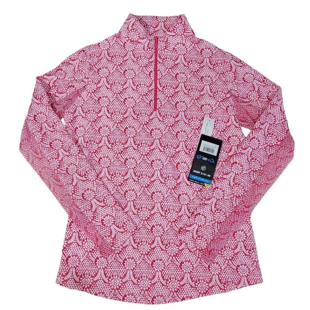 IBKUL Top Womens XS Long Sleeve Mock Neck 1/4 Zip‎ UPF 50 Mesh Sleeve Golf NEW